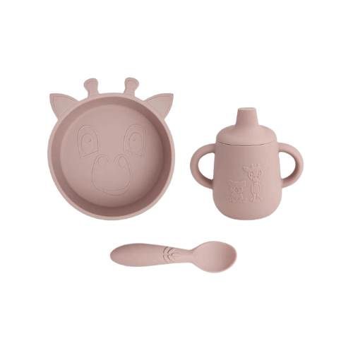 Giraffe silikonių indų rinkinys - Woodrose