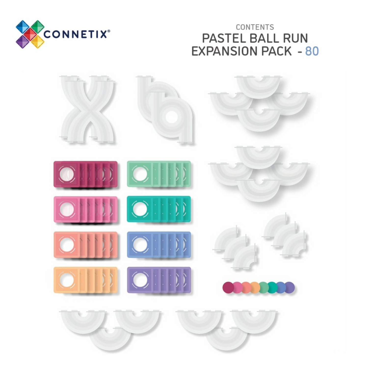 80 dalių magnetinis konstruktorius - Pastel Ball Run Expansion Pack