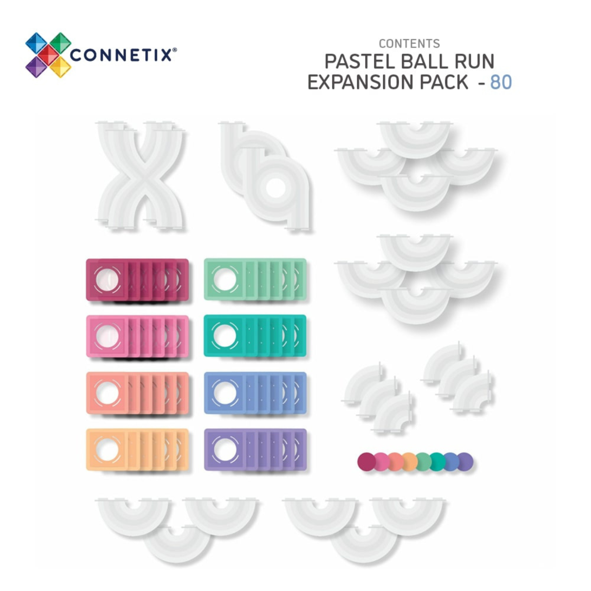 80 dalių magnetinis konstruktorius - Pastel Ball Run Expansion Pack
