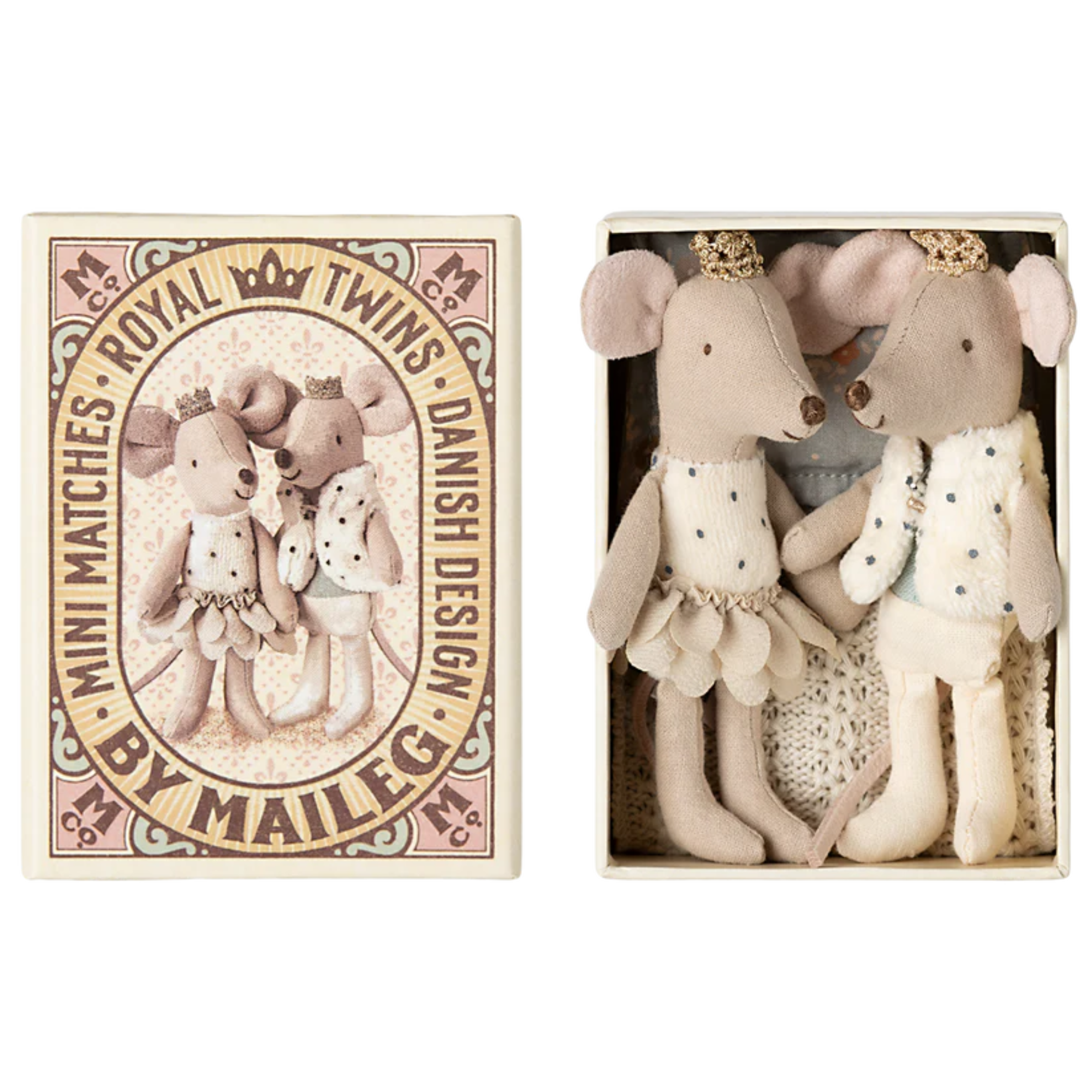 Maileg Royal mouse twins in a matchbox
