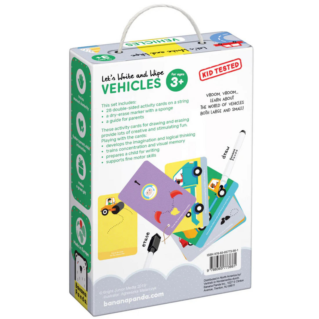 Rašykime ir nuvalykime raides! Daukartinis edukacinis rinkinys su transportu
