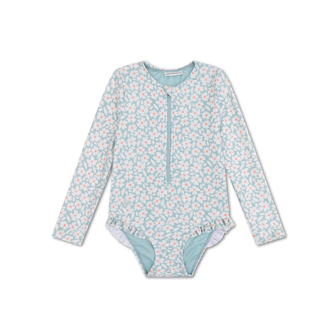 Long-sleeved swimsuit -Green Flowers