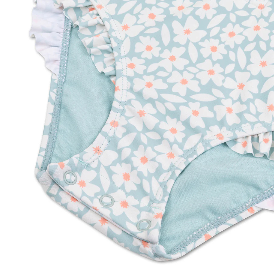 Long-sleeved swimsuit -Green Flowers