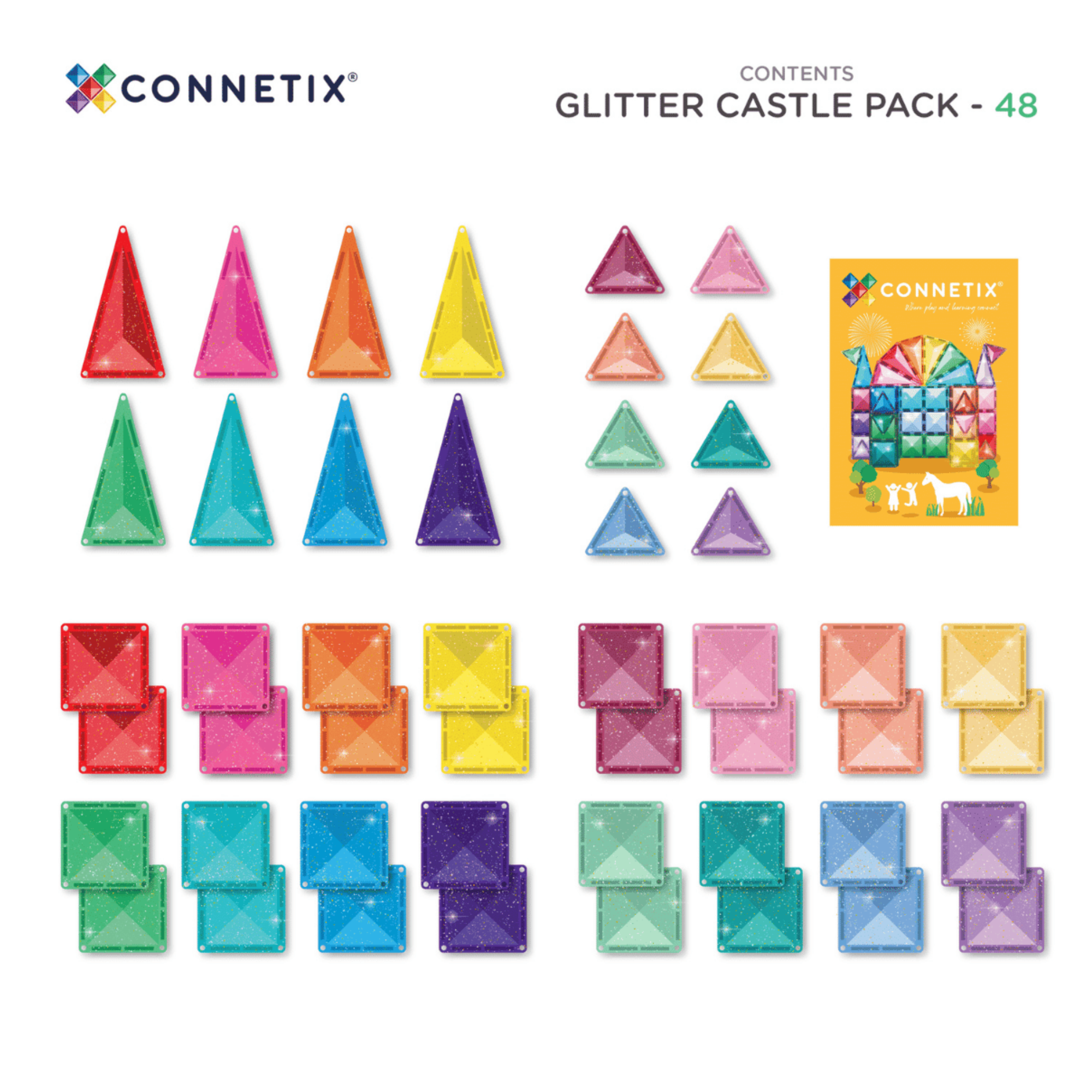 48 dalių magnetinis konstruktorius - Glitter Castle Pack