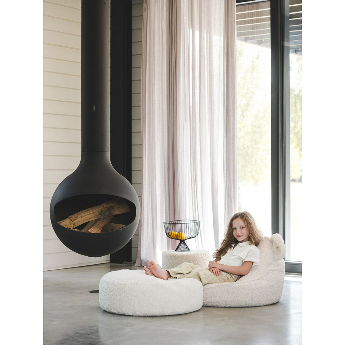 Bear sėdmaišio ir pufo rinkinys - Cream White