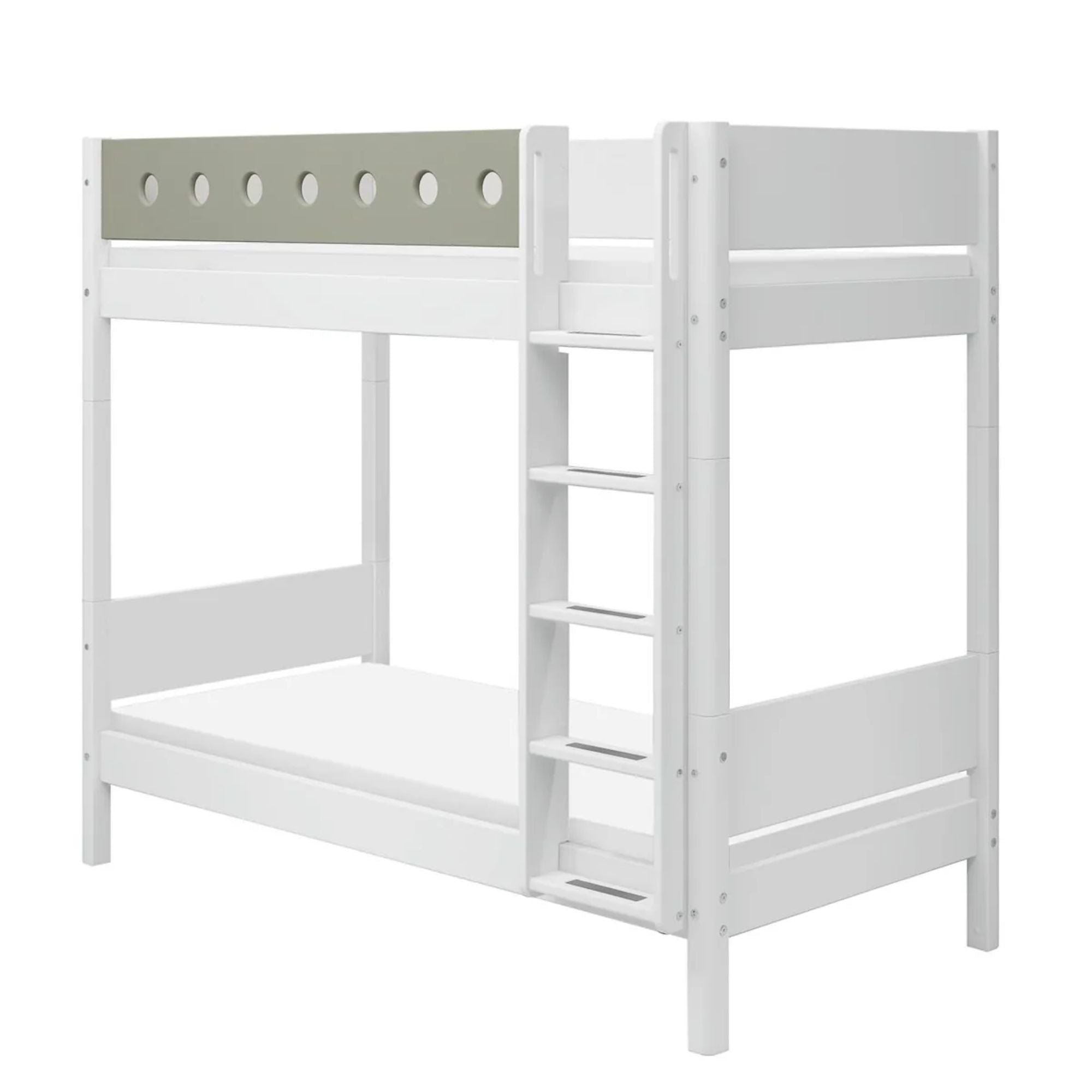 Vaikiška dviaukštė lova su tiesiomis kopėčiomis White | Natural Green - 184 x 109 x 210 cm - little-goose.com