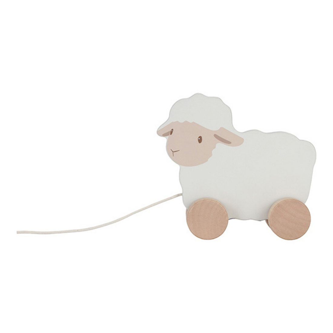 A toy sheep is pulled