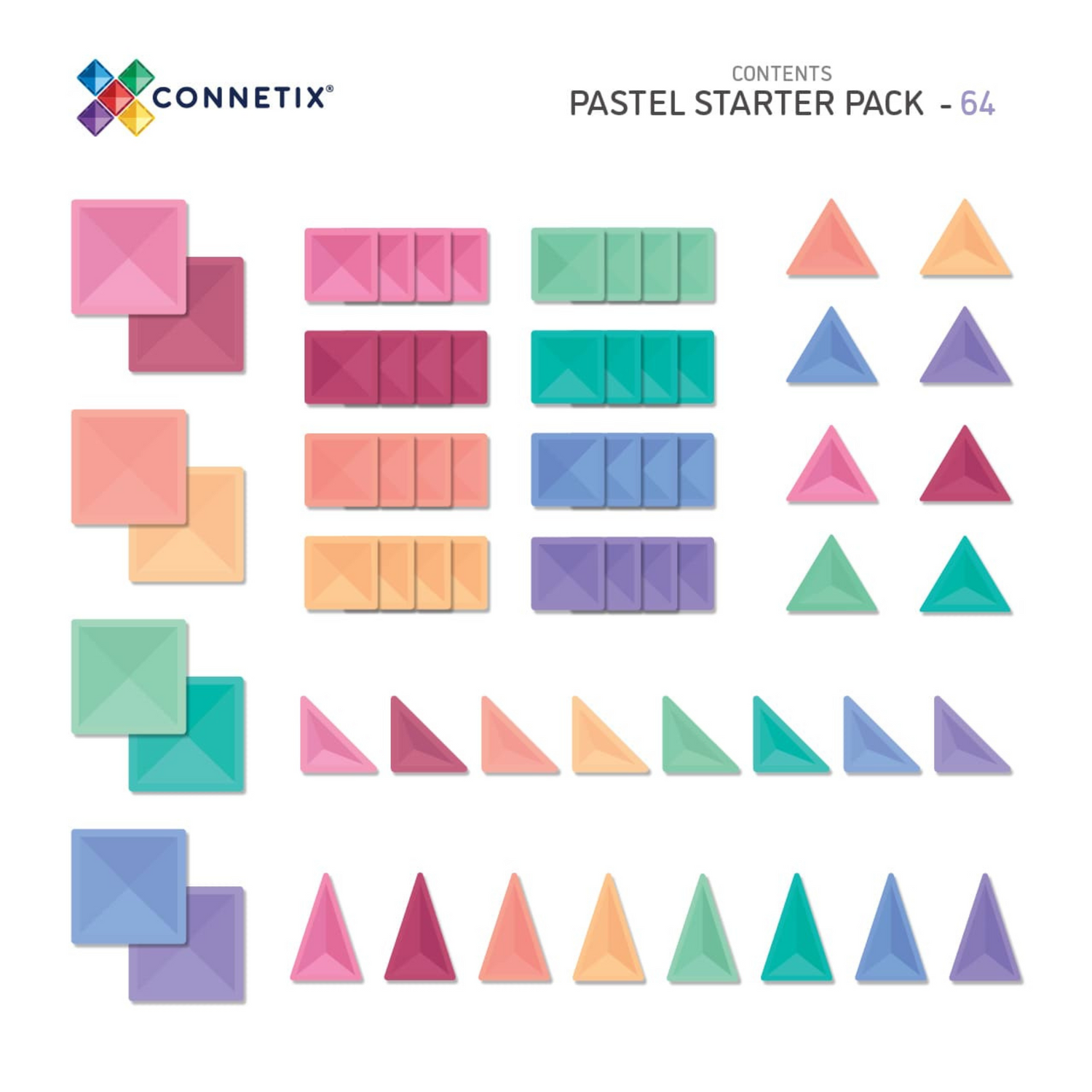 64 dalių magnetinis konstruktorius - Pastel Starter Pack