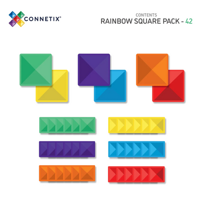 42 dalių magnetinis konstruktorius - Rainbow Square Pack