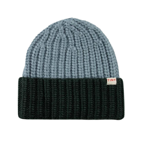 Knitted hat with wool - Milky blue/Dark green