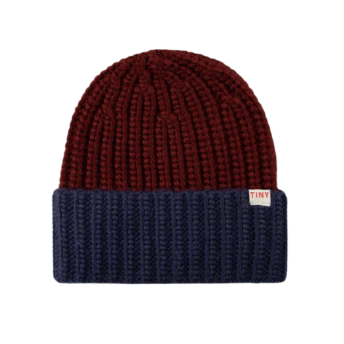 Knitted hat with wool - Maroon/Navy