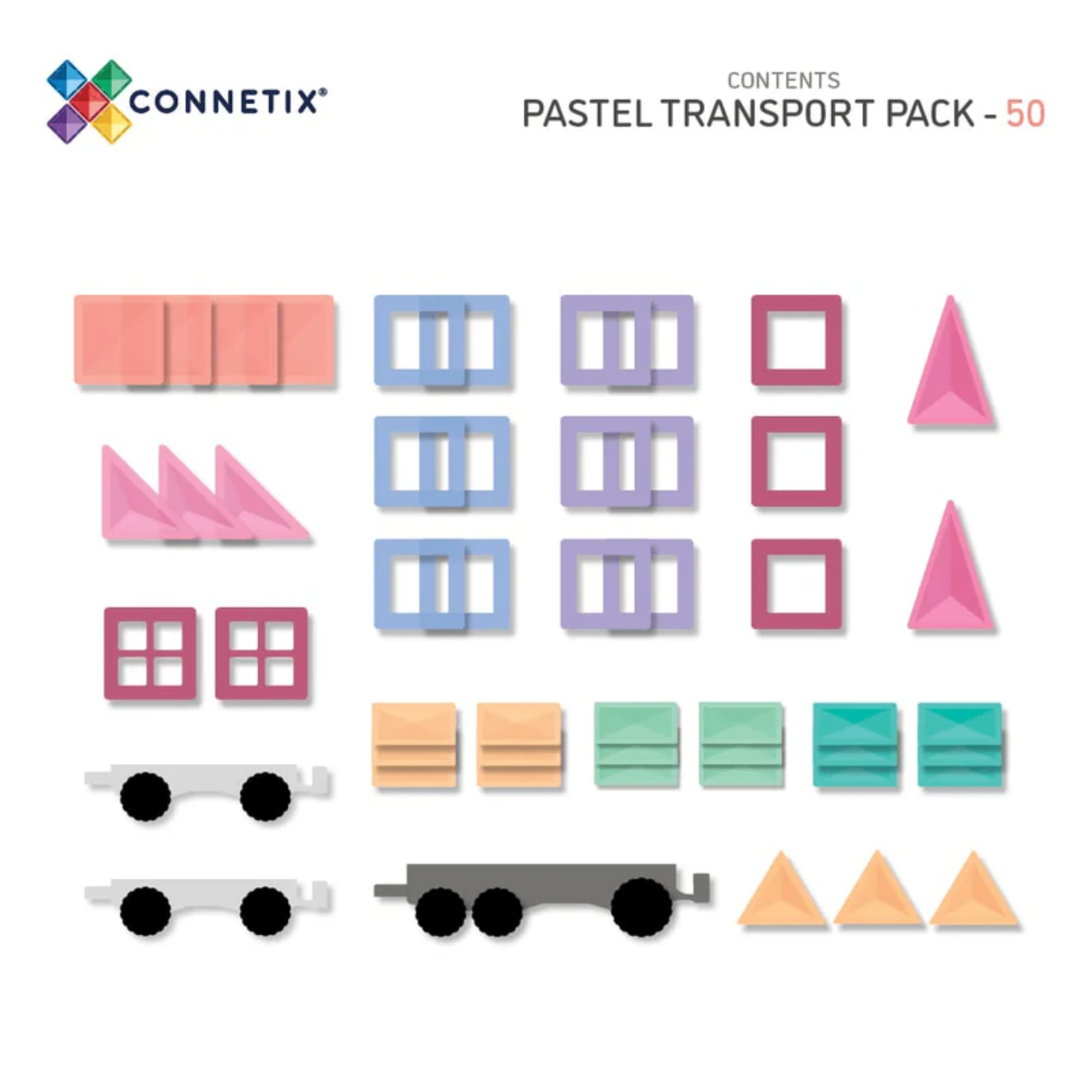 50 dalių magnetinis konstruktorius - Pastel Transport pack