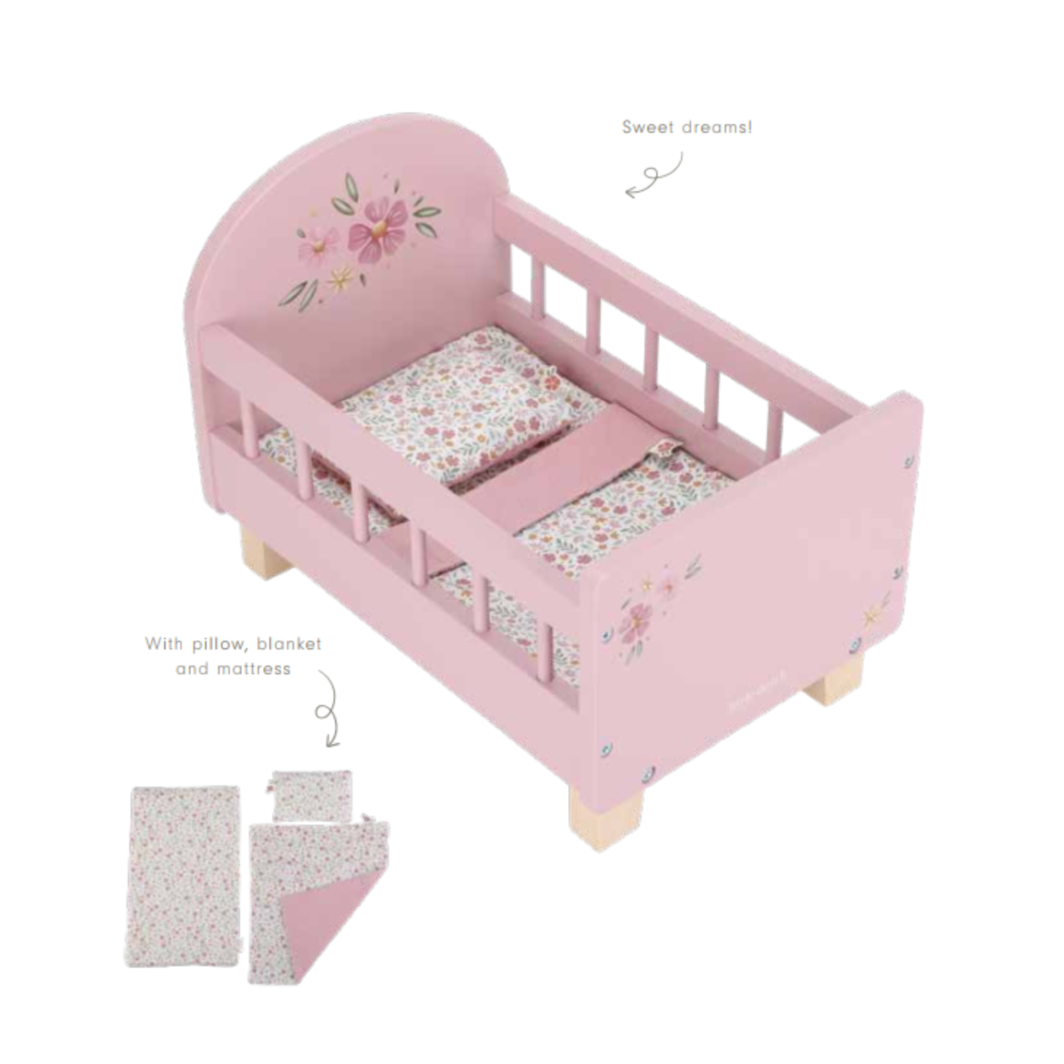 Doll bed with bedding