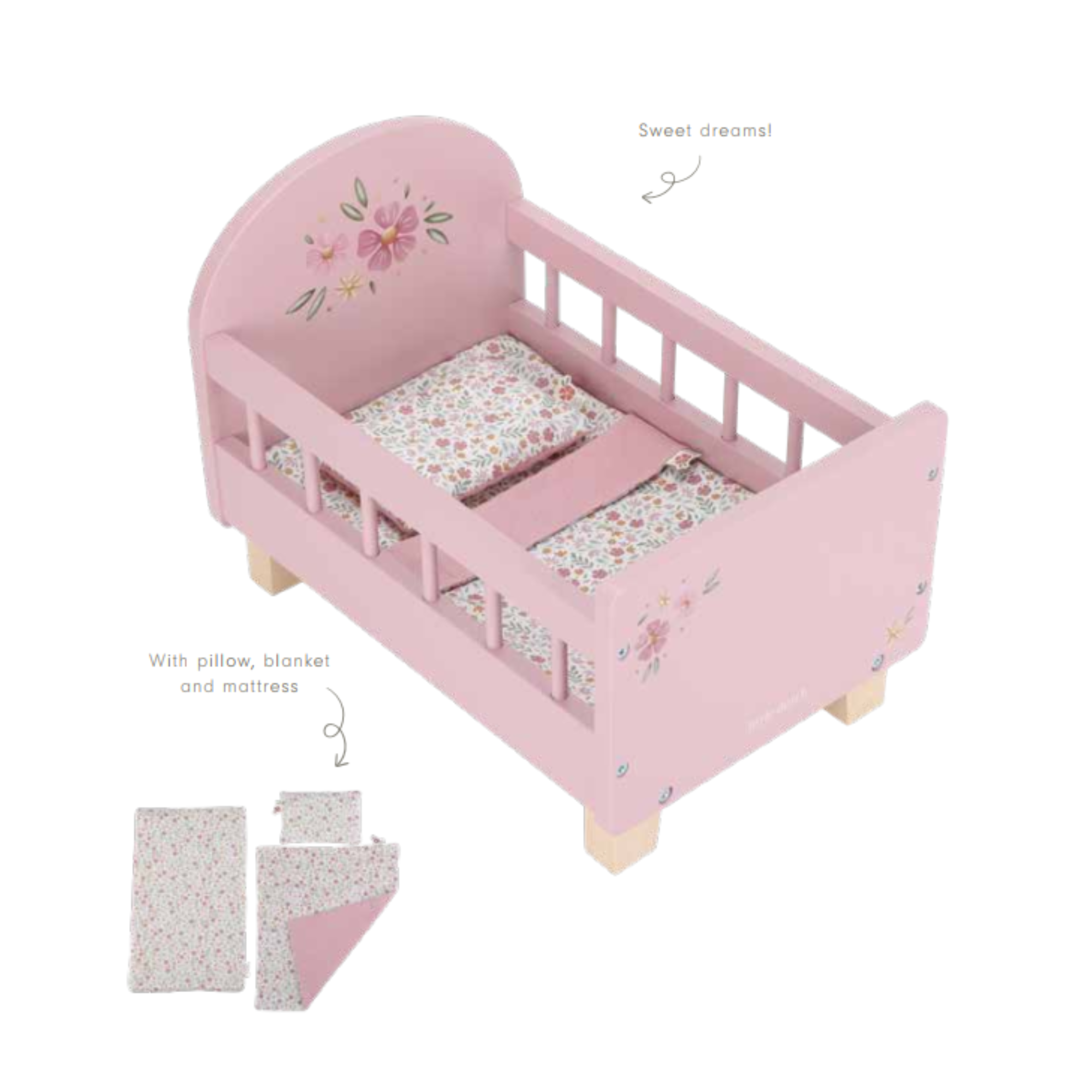Doll bed with bedding