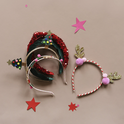 Plaukų lankelis - Stripy Pom Pom Reindeer