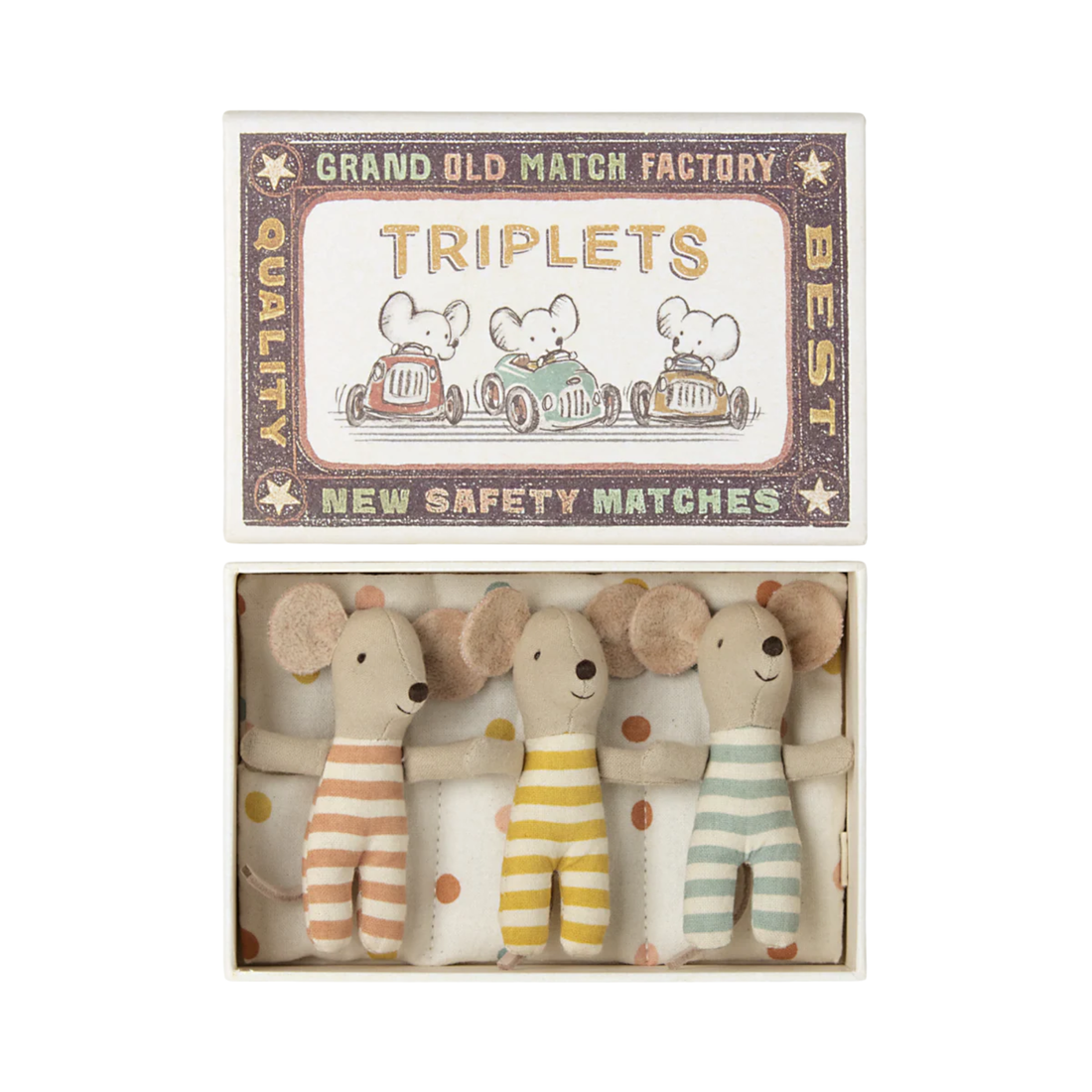 Maileg Mice triplets in a matchbox