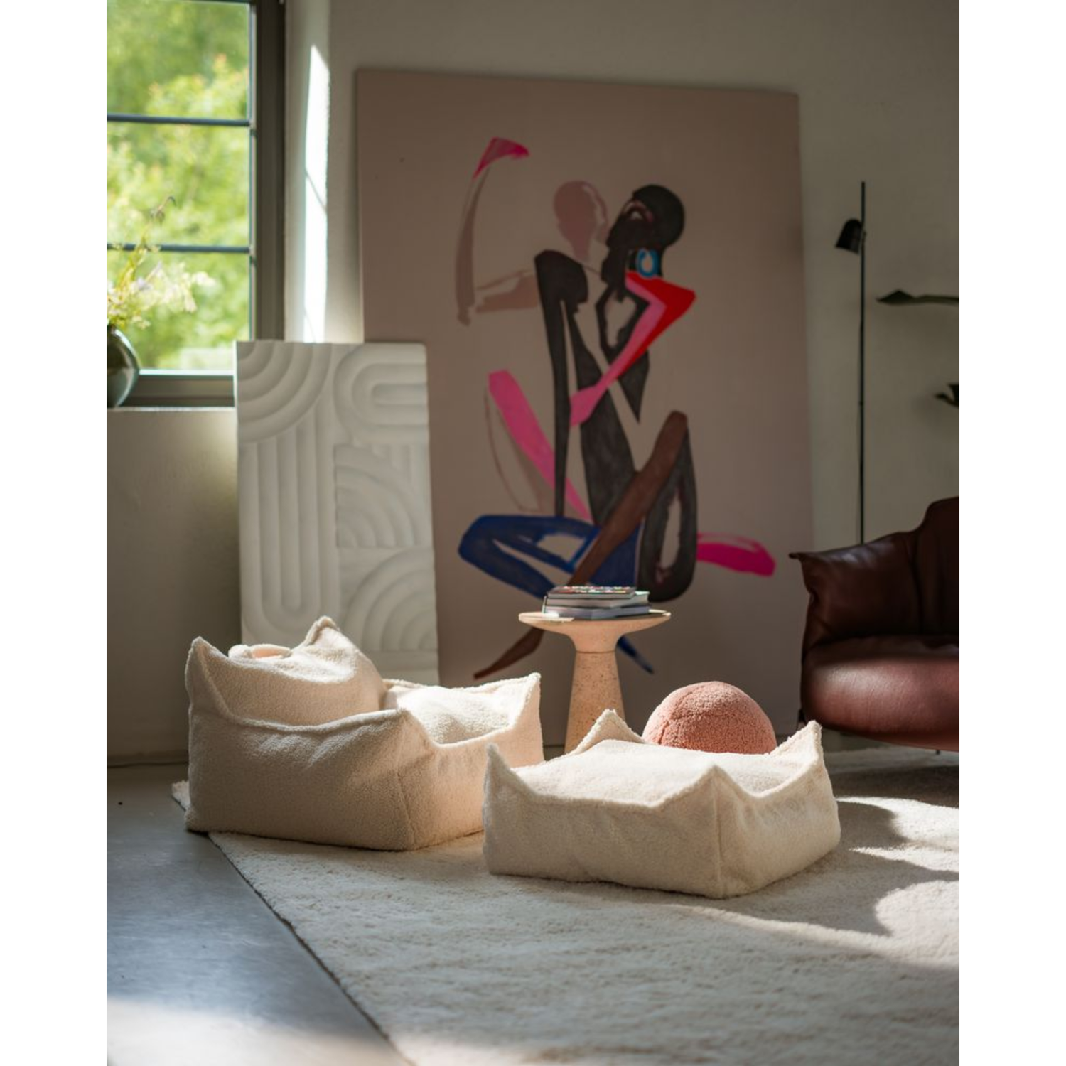 Sėdmaišio ir pufo rinkinys - Cream White