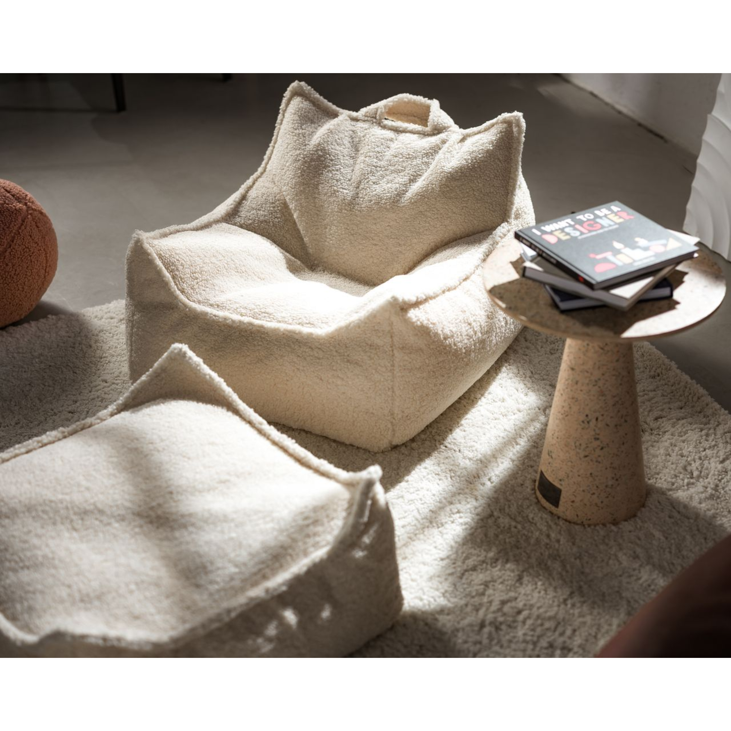 Sėdmaišio ir pufo rinkinys - Cream White