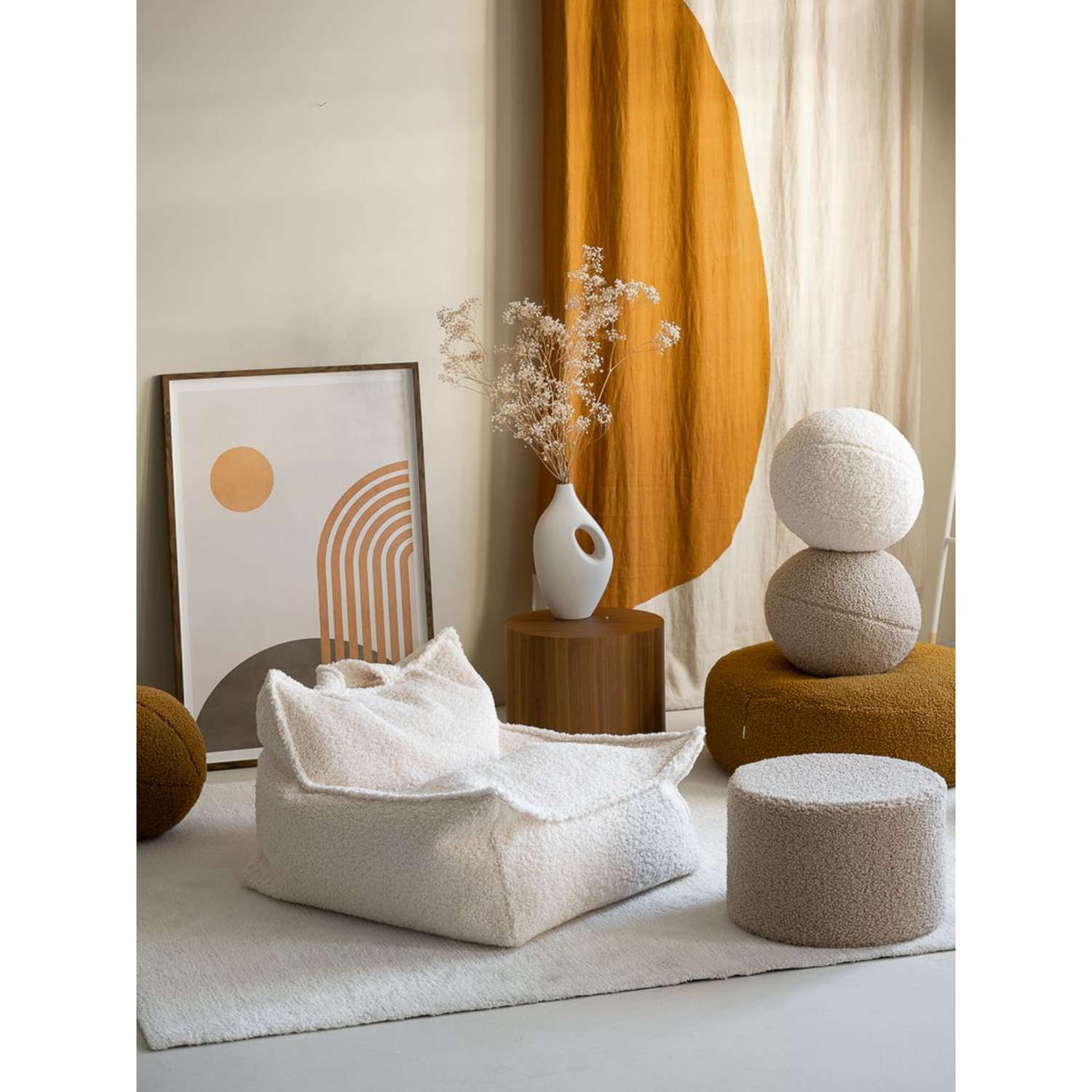 Sėdmaišio ir pufo rinkinys - Cream White