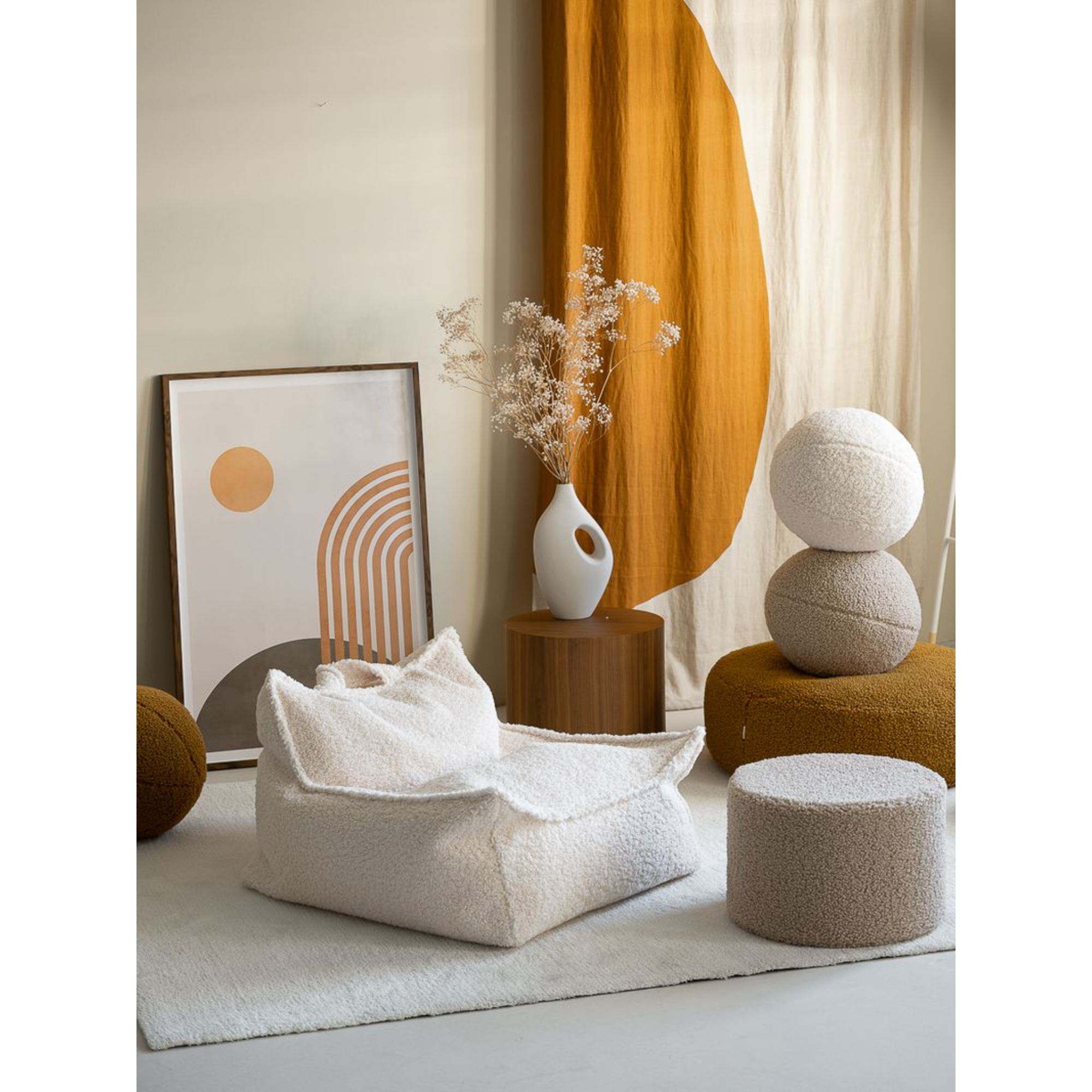 Sėdmaišio ir pufo rinkinys - Cream White