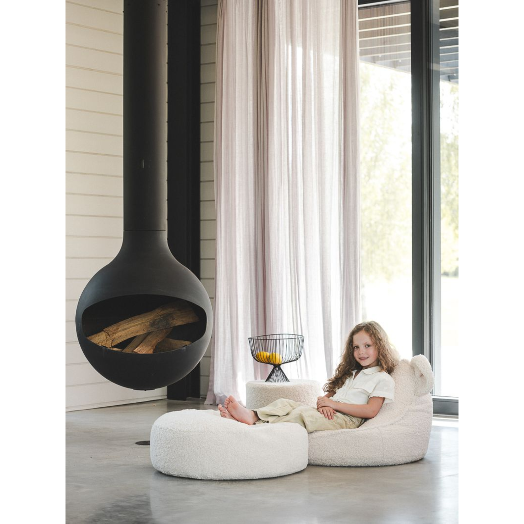 Bear sėdmaišio ir pufo rinkinys - Cream White