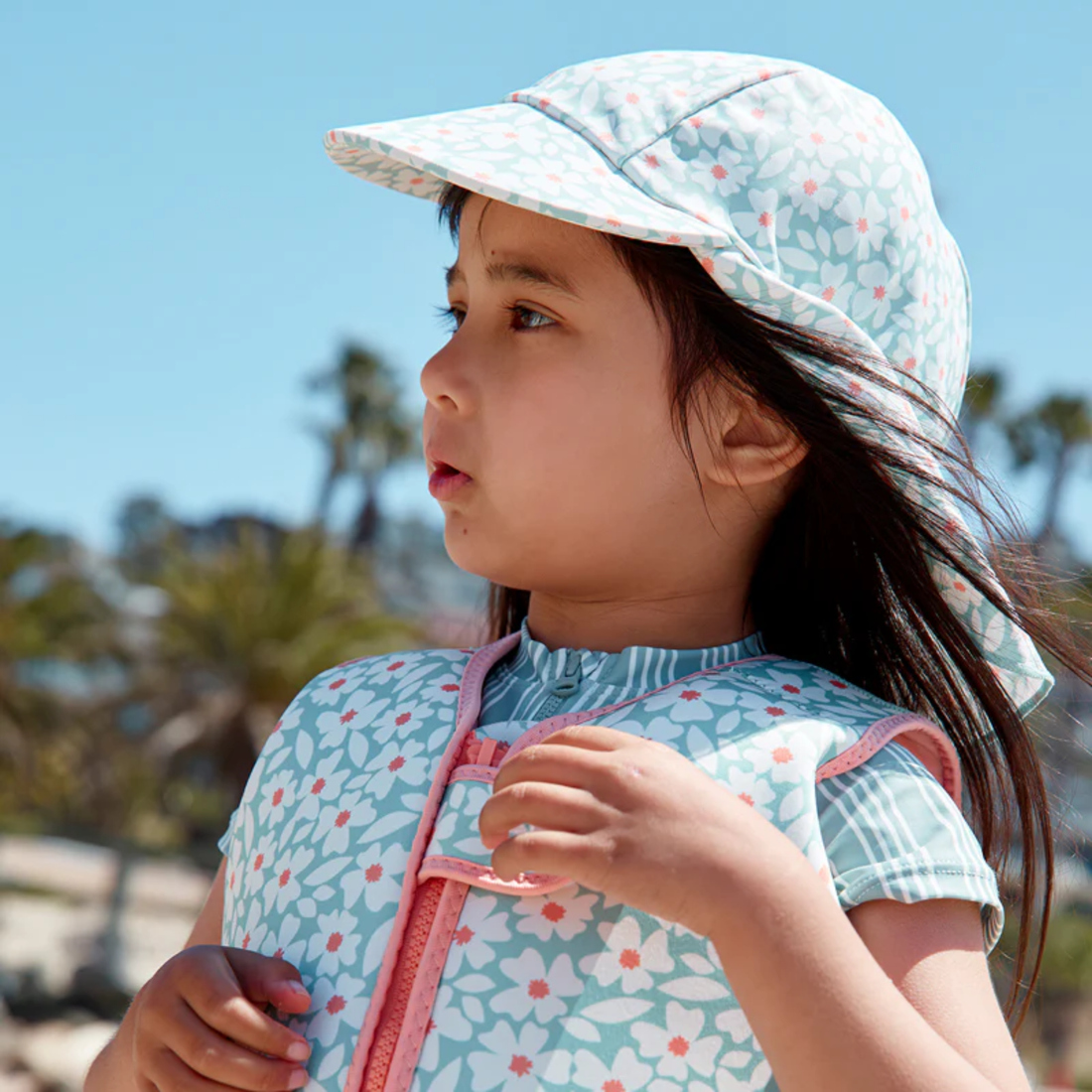 Swimming cap with neck protection - Floral Love