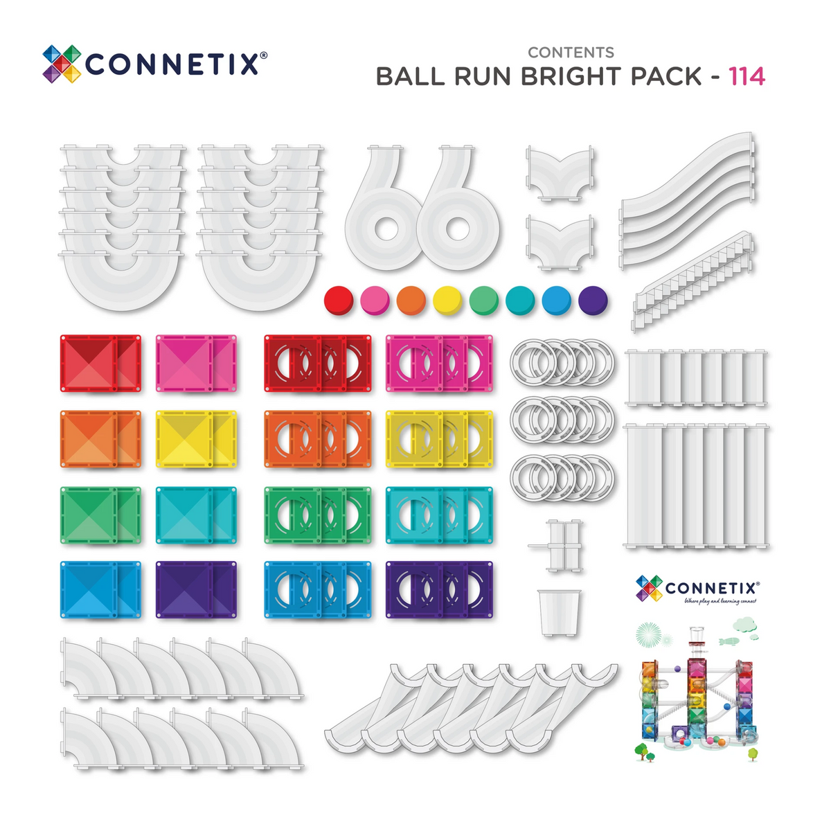 114 dalių magnetinis konstruktorius - Ball Run Bright Pack