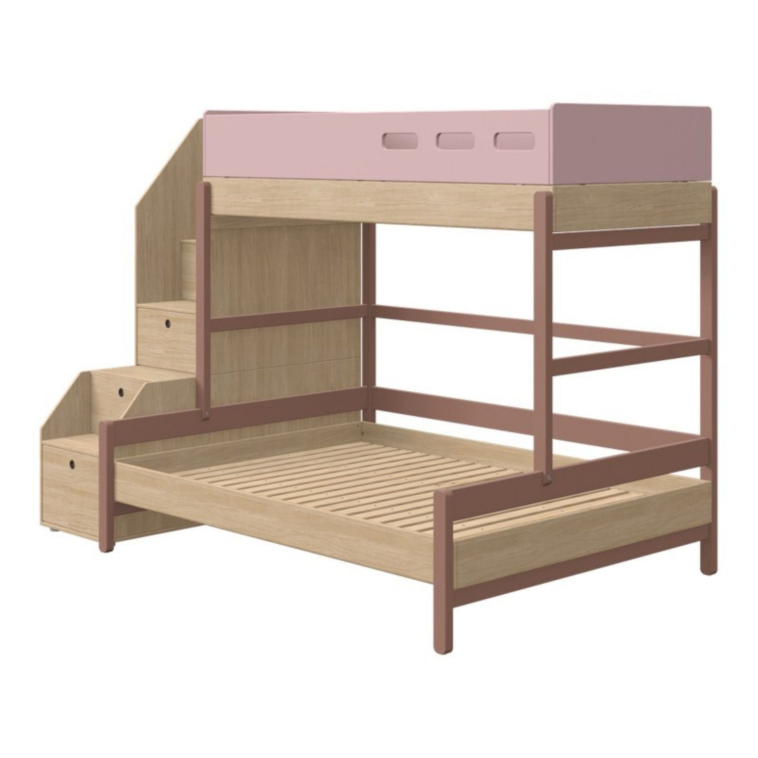 Vaikiška dviaukštė lova su laipteliais/stalčiais Popsicle - Rausva - little-goose.com